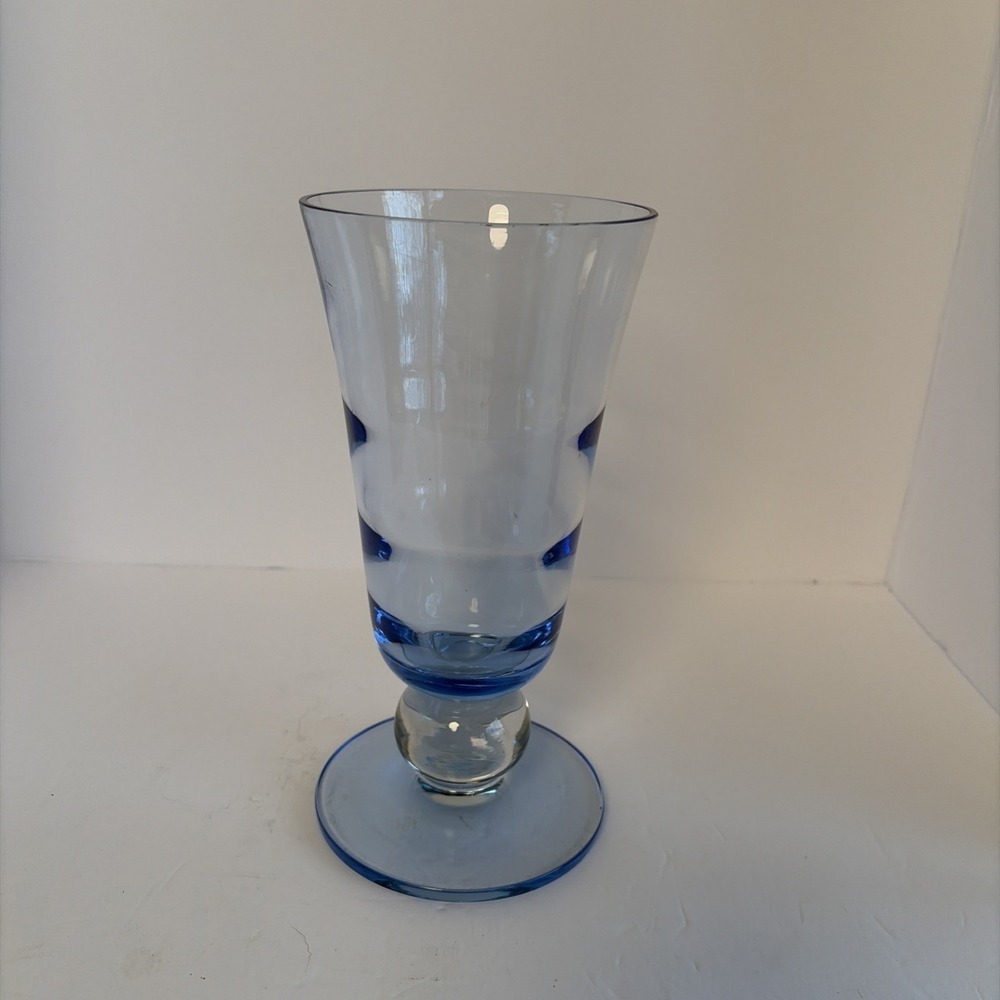 Tiffin Glass Swedish Optic Copen‎ Blue Vase Mid Century Vintage Scandinavian